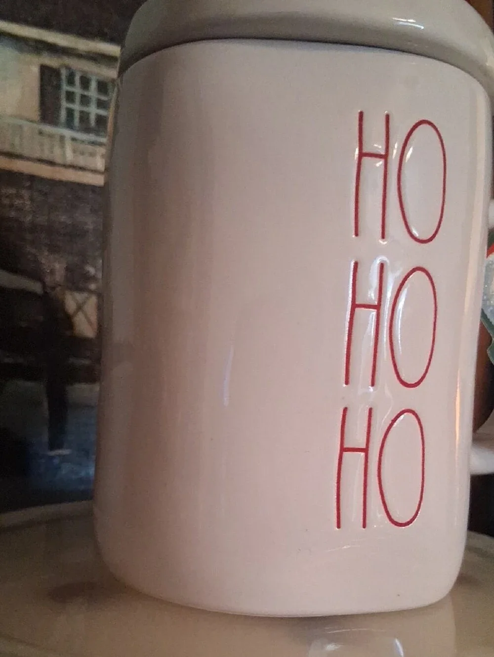 🎄Rae Dunn White Ceramic 'HO HO HO' Mug with Red Santa Hat Lid